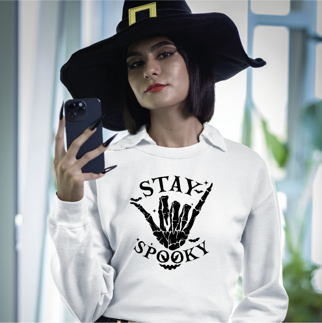 Stay Spooky Rock and Roll Hand Skeleton Hand Sweatshirt