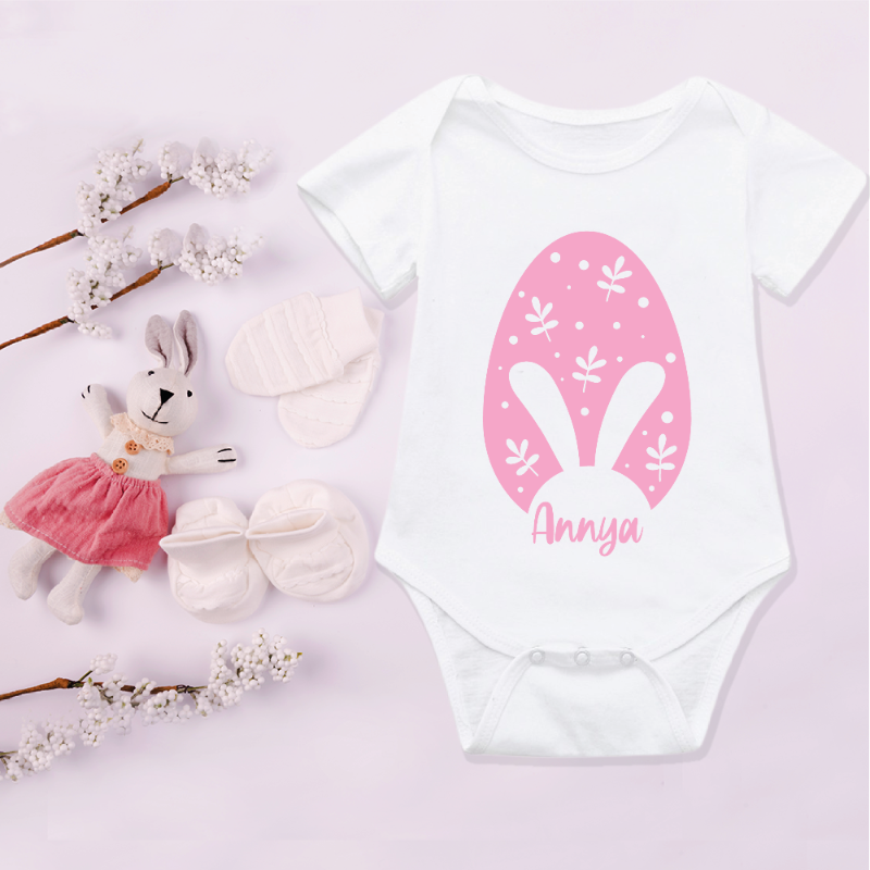 Custom Name Bunny and Egg Design Baby Easter Outfit Luss Wonderland