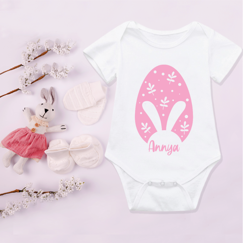 Custom Name Bunny and Egg Design Baby Easter Outfit