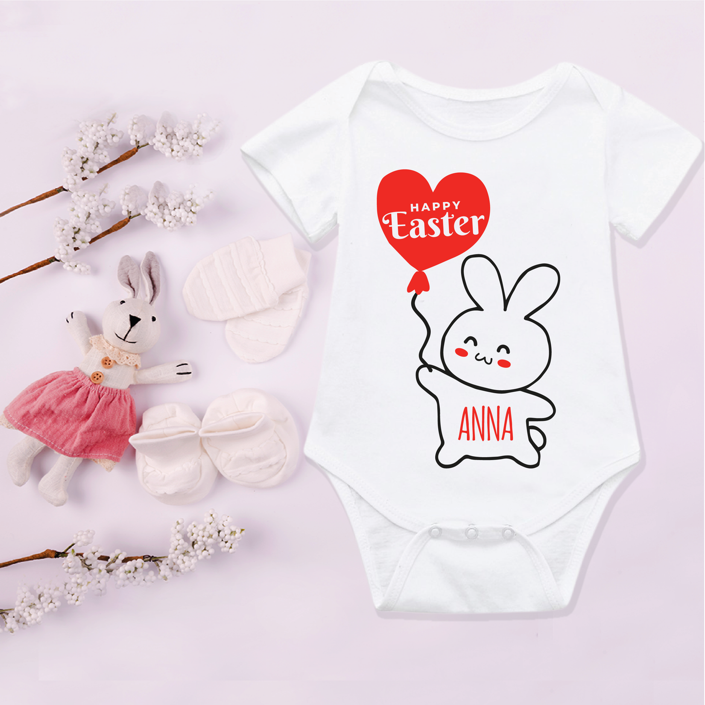 Personalised Cute Bunny Wishing Happy Easter baby bodysuit