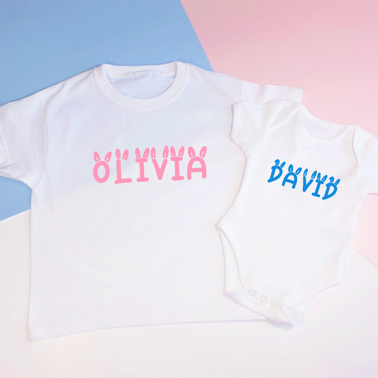 Personalised Bunny Ears Name T-shirt for kids and babies