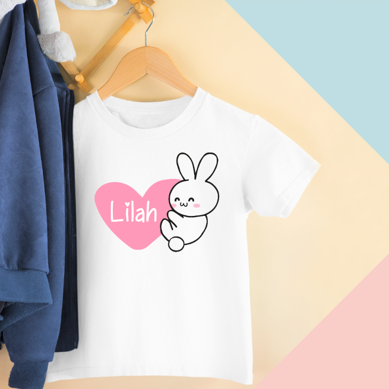 Cute Bunny Heart Personalised Kid's T-shirt