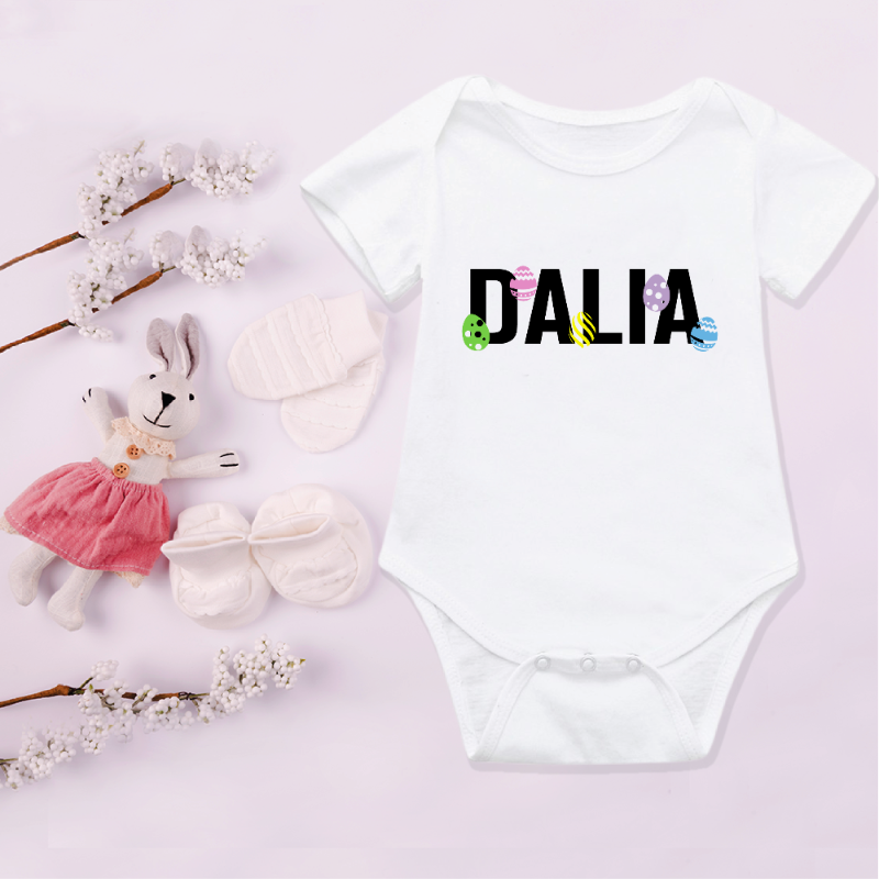 Colourful Easter Eggs Name Baby Bodysuit