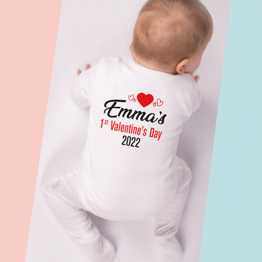 Hearts First Valentine's Day 2022 Personalised Name Baby Romper Suit