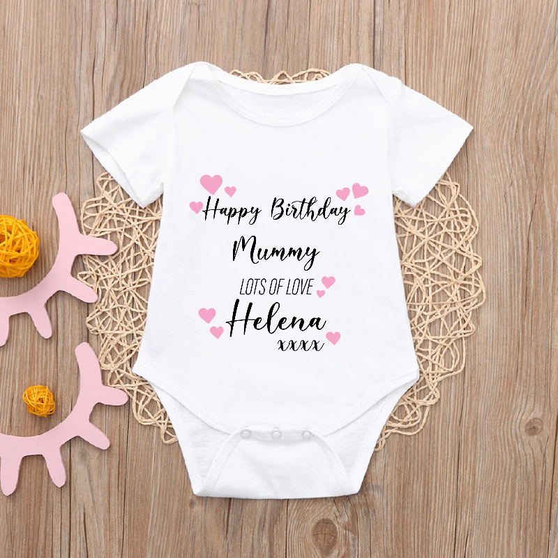 Personalised Happy Birthday Mummy T-shirt for Kids and Baby Vest for Babies
