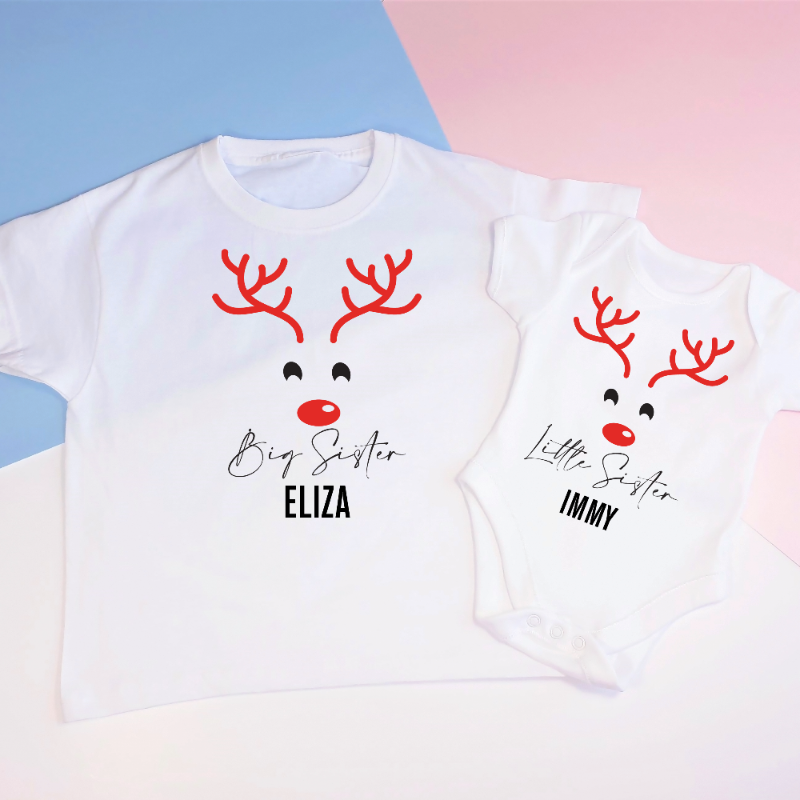 Personalised Matching Family Christmas Reindeer T-shirts