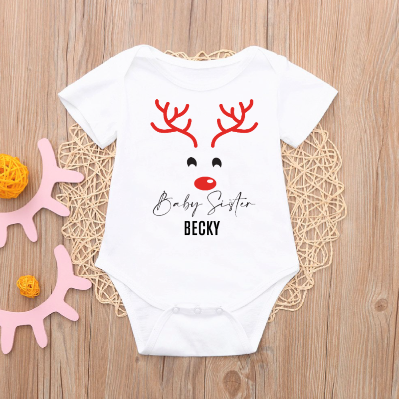 Personalised Matching Family Christmas Reindeer T-shirts Baby sister