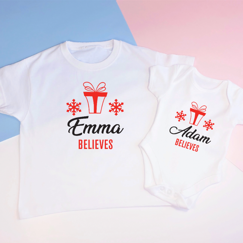 Personalised Name Believes Matching Family Christmas T-shirts