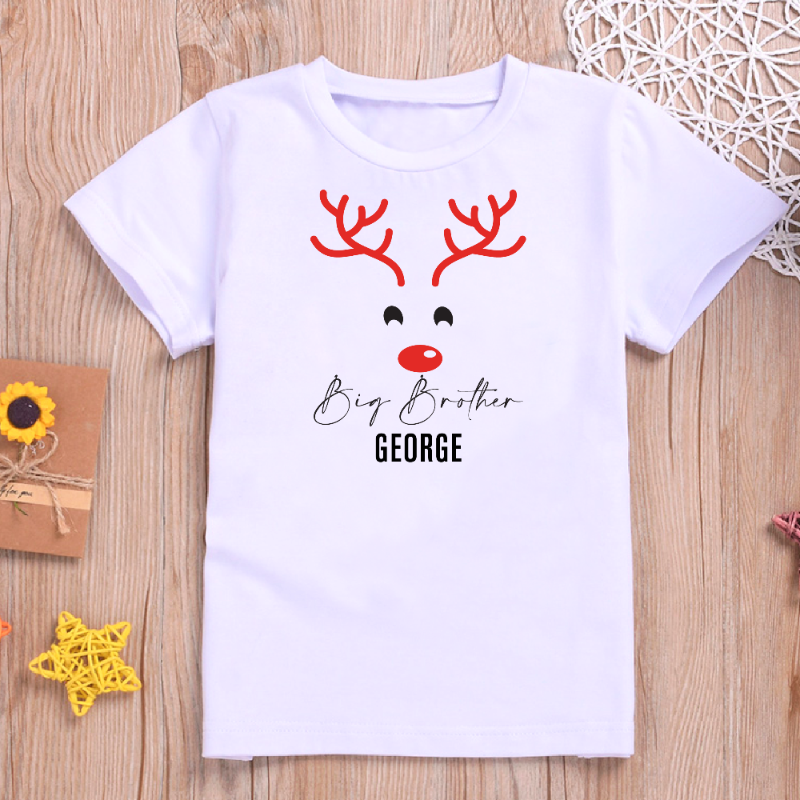Personalised Matching Family Christmas Reindeer T-shirts Big Brother