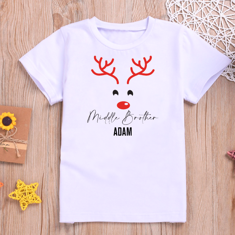 Personalised Matching Family Christmas Reindeer T-shirts