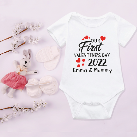Our First Valentine's Day 2022 Me and Mummy Personalised Name Baby Bodysuit