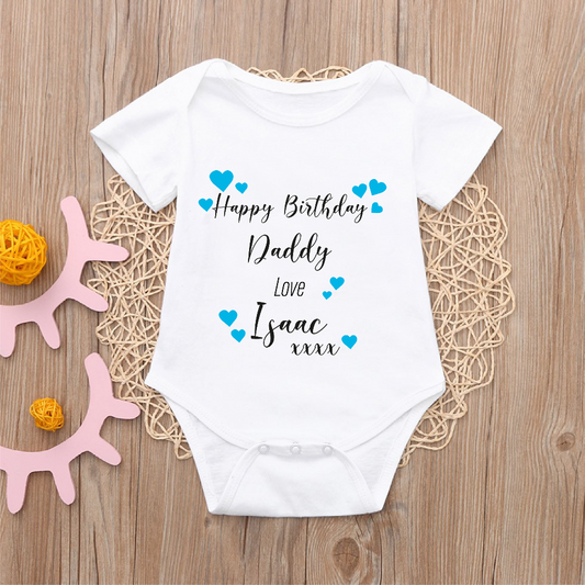 Personalised Happy Birthday Daddy T-shirt for Kids and Baby Vest for Babies