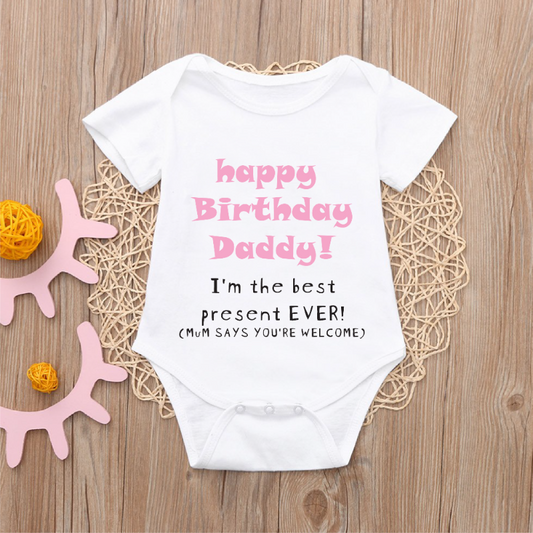 Personalised Happy Birthday Daddy T-shirt for Kids and Baby Vest for Babies