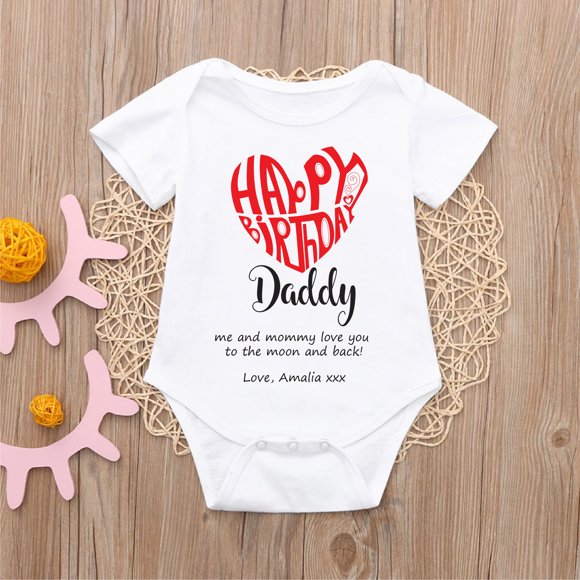 Personalised Happy Birthday Daddy Baby Bodysuit