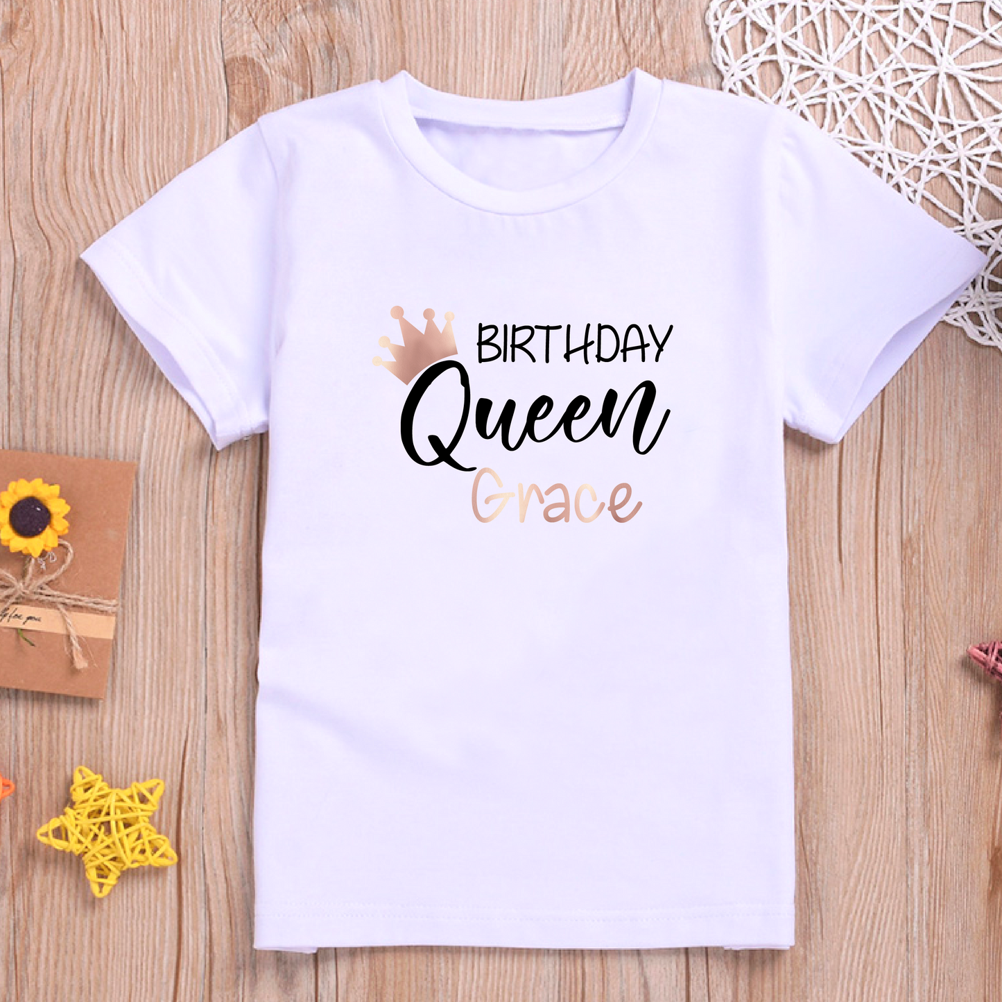Personalised Birthday Queen T-shirt for Kids and Baby Vest for Babies