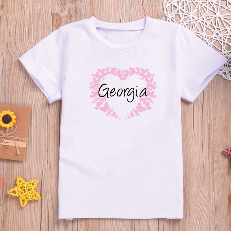 Butterflies Heart Personalised Name Kids T-shirt and Baby Vest