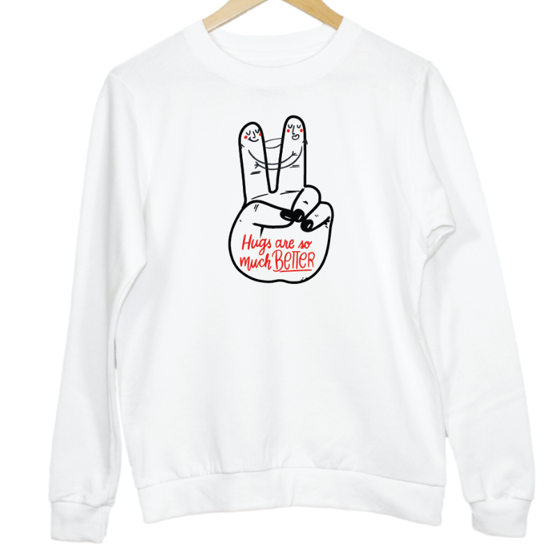 Hugs Are So Much Better Peace Sign Graphic Unisex Sweatshirt