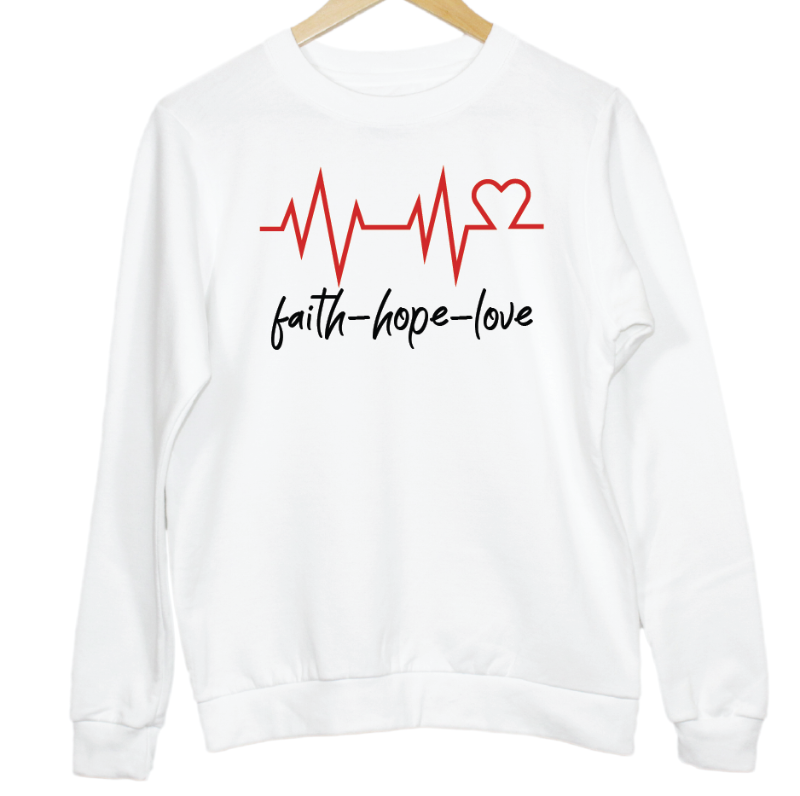 Faith Hope Love Heartbeat ECG Slogan Graphic Sweatshirt