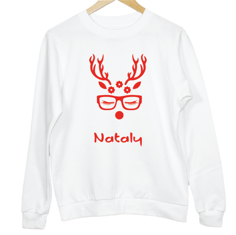 Personalised Reindeer with Flower Bow Graphic Kid's Sweatshirt