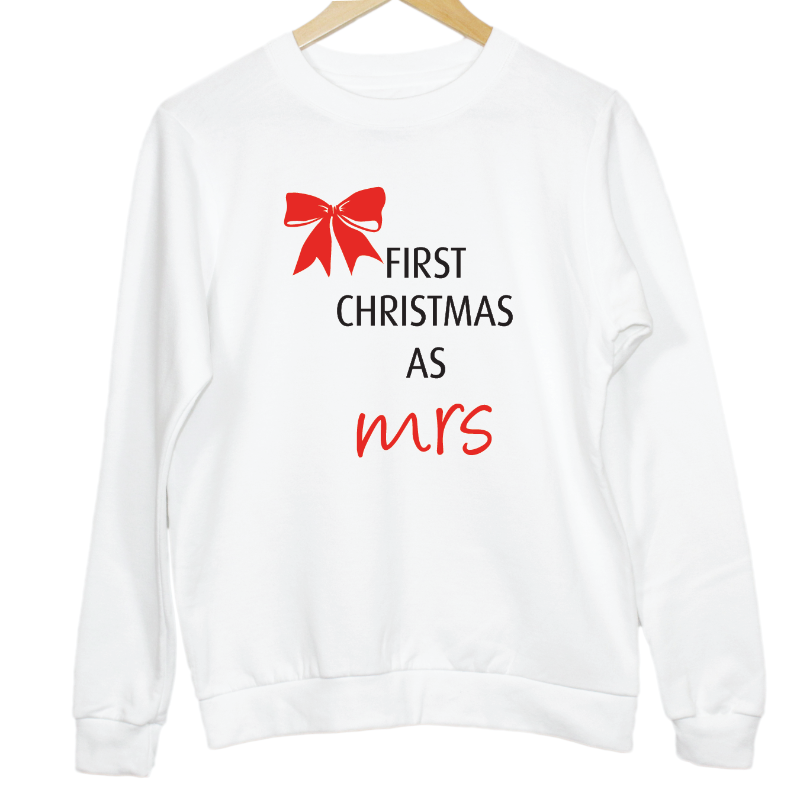 Personalised First Christmas As A MRS Xmas Bow Sweatshirt
