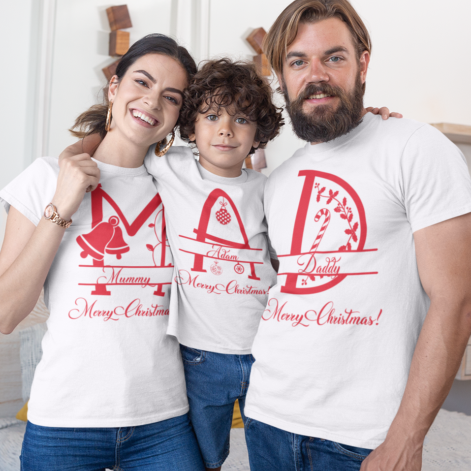 Christmas Monogram Matching Family T-shirts