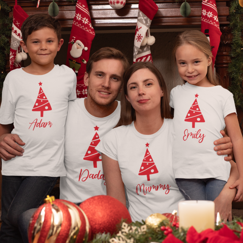 Christmas Tree Name Family T-shirts