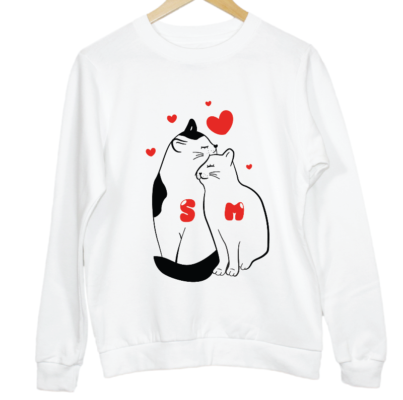 Personalised Initials Cat Couple Hearts Matching Sweatshirt