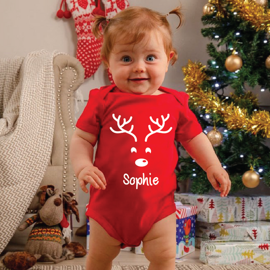 Personalised Reindeer Baby Christmas Outfit Bodysuit Babygrow