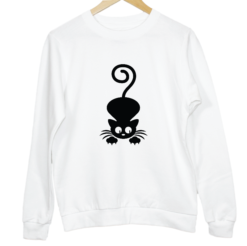 Curios Kitty Cat Graphic Sweatshirt For Cat Lover