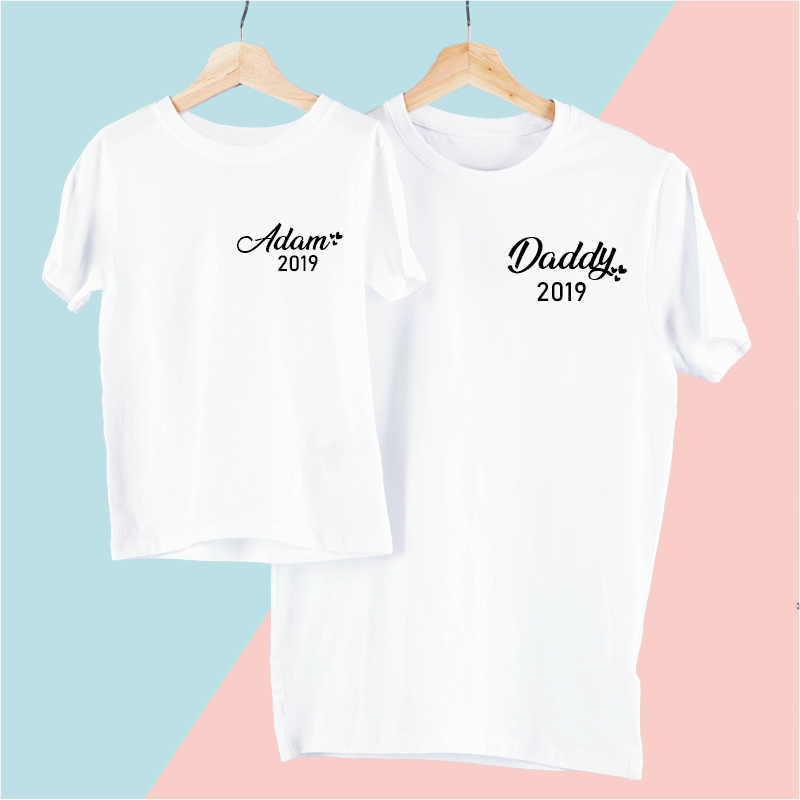 Custom Name and Year Matching T-shirts For Dad, Mum and Kid / Baby