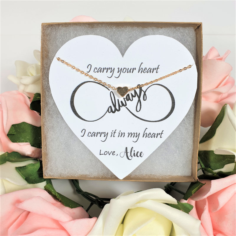 Heart Necklace with Personalised I Carry Your Heart Always Card 