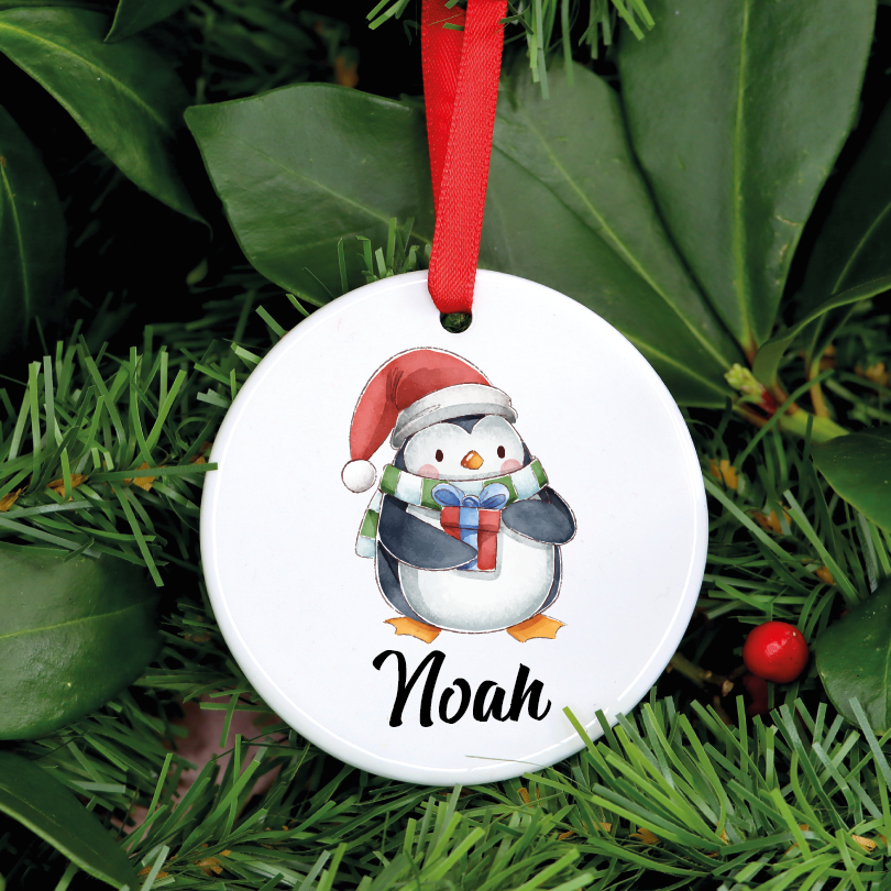 Personalised Kid's Christmas Ornament With Cute Penguin