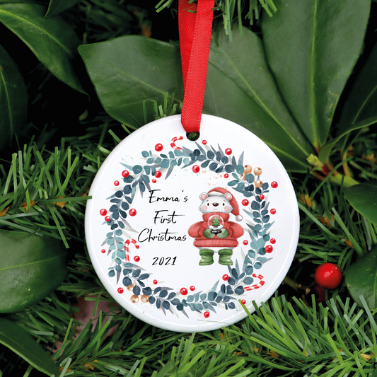 Personalised Baby's First Christmas Ornament With Cute Bear Design