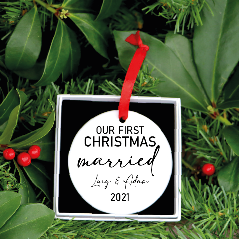 Personalised Our First Christmas Married Ceramic Ornament