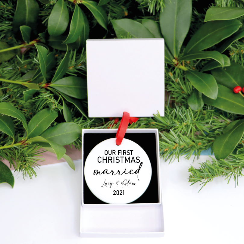 Personalised Our First Christmas Married Ceramic Ornament