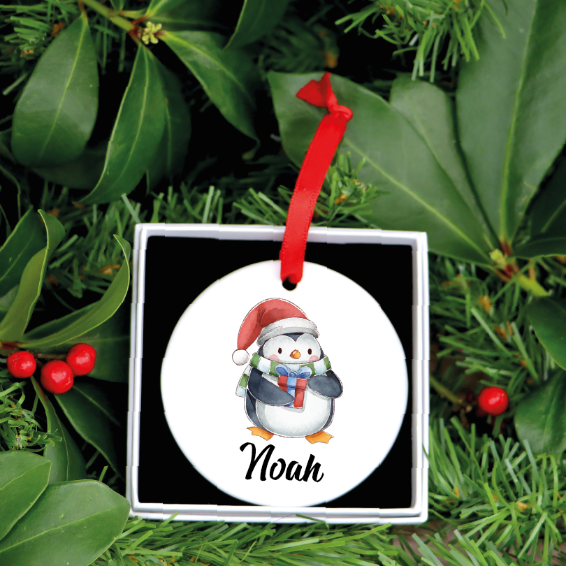 Personalised Kid's Christmas Ornament With Cute Penguin