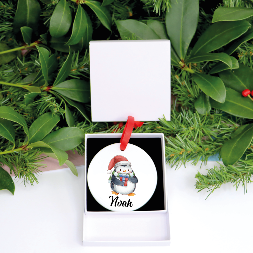 Personalised Kid's Christmas Ornament With Cute Penguin