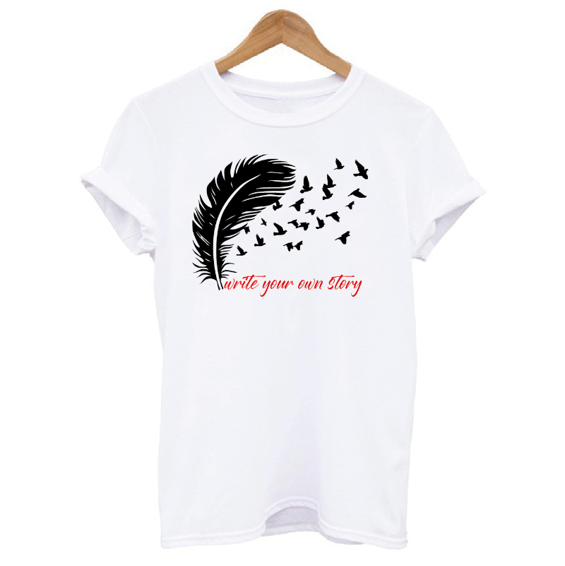 Write Your Own Story Feather and Birds Graphic T-shirt