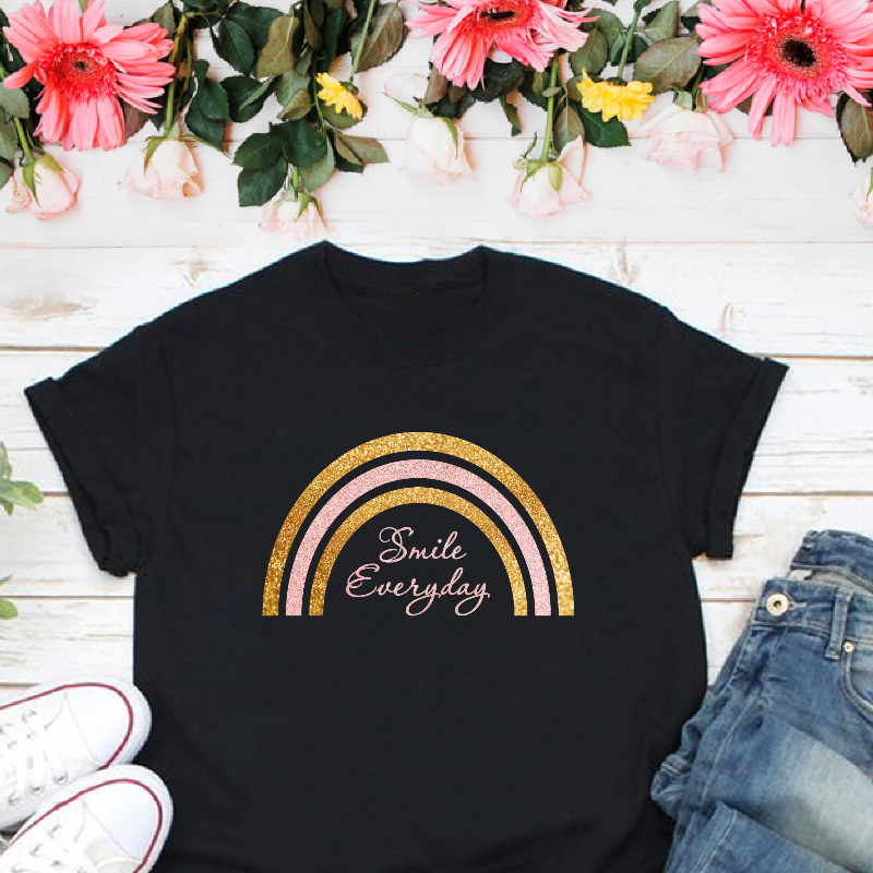 Smile Everyday Glitter Gold and Dusky Pink Rainbow Women's T-shirt