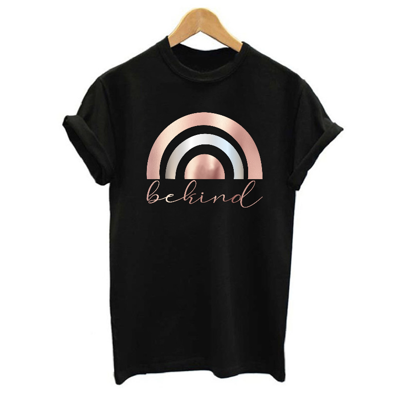 Be Kind Metallic Rose Gold and Silver Rainbow T-shirt