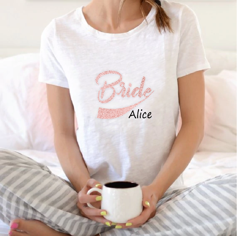 Glitter Rose Gold Bride To Be Name T-shirt