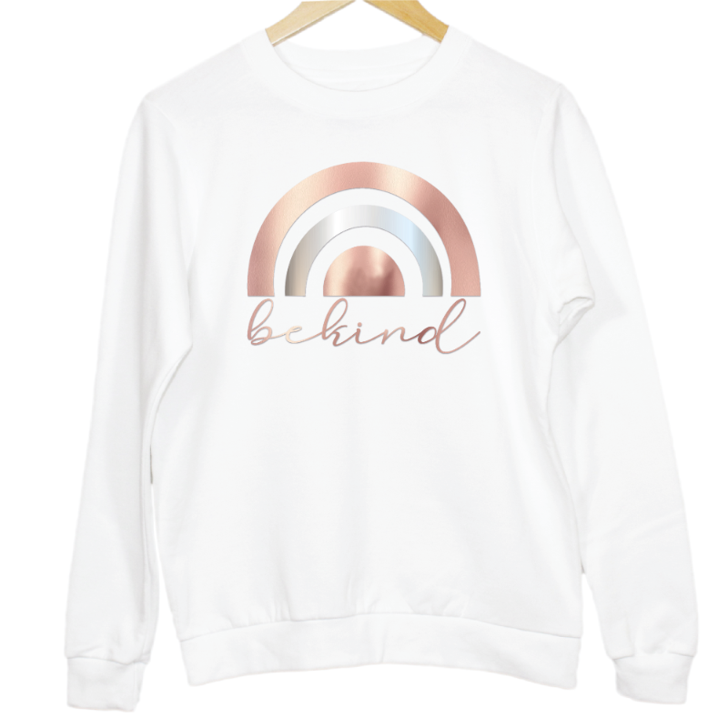 Be Kind Rose Gold and Silver Rainbow Graphic Adult's Sweatshirt