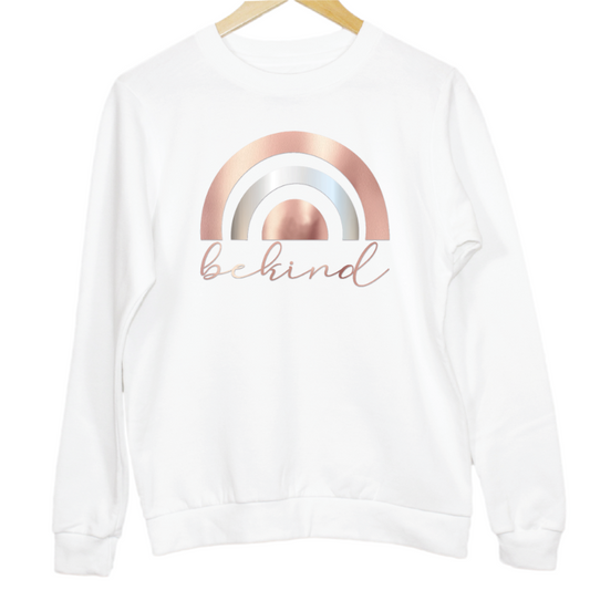 Be Kind Rose Gold and Silver Rainbow Graphic Adult's Sweatshirt