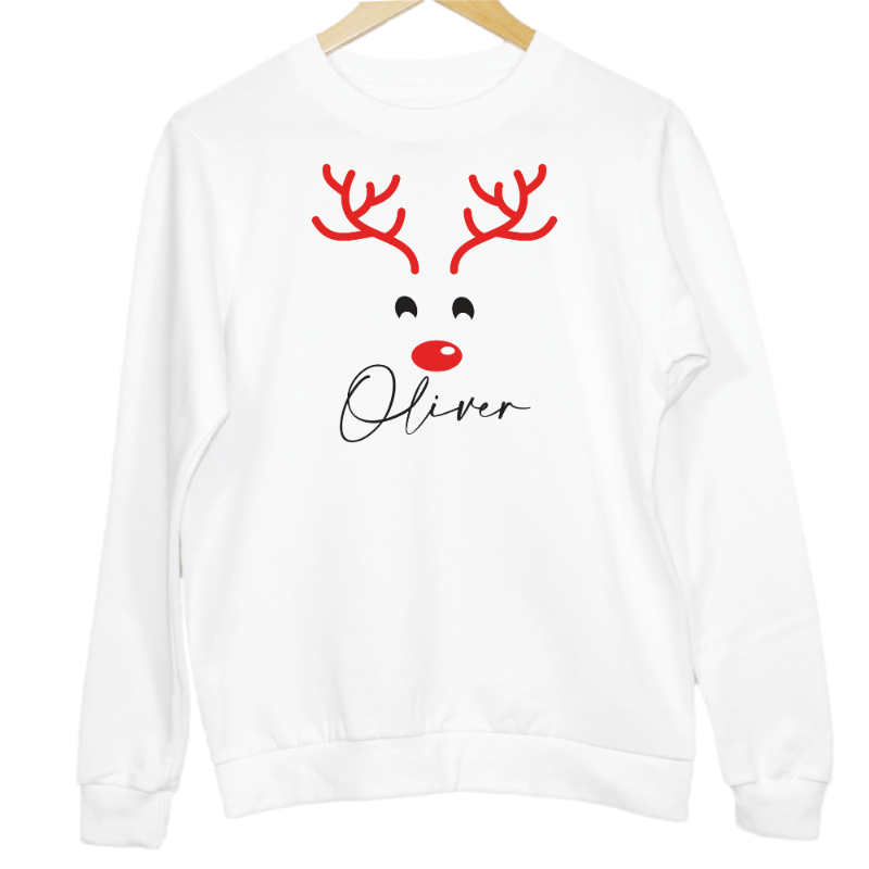 Personalised Name Cute Reindeer Christmas Kid's Sweatshirt