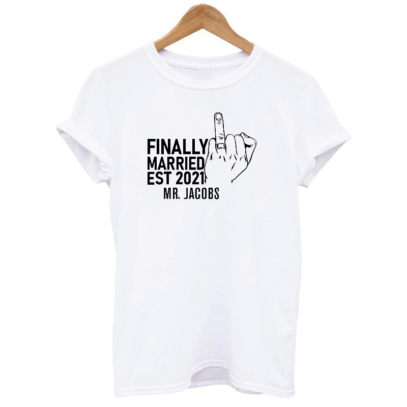 Personalised Finally Married EST 2021 MRS and MR T-Shirts