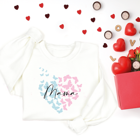 Mama Pastel Butterflies Heart Graphic Sweatshirt