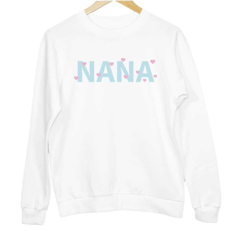 NANA Pastel Pink and Sky Blue Hearts Graphic Sweatshirt