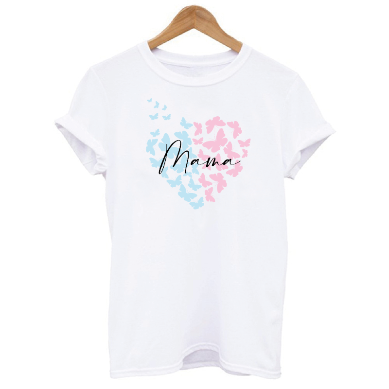 Personalised Matching Mama and Kid T-shirt Set - Heart Butterflies Design
