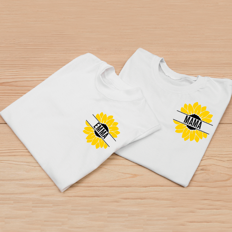Personalised Matching Mama and Mini Sunflower Graphic T-shirts