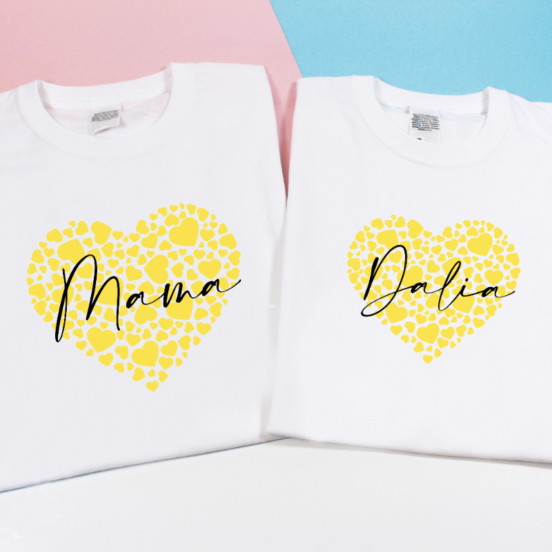 Personalised Matching Mama and Kid Hearts Graphic T-shirts